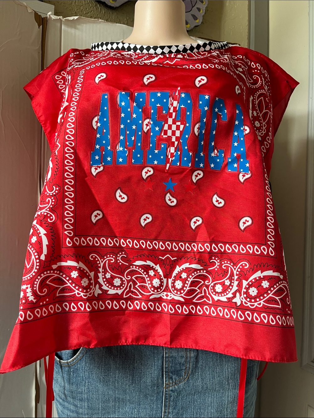 Red Bandana Print top with side ties for more comfort. Handmade with love. New
